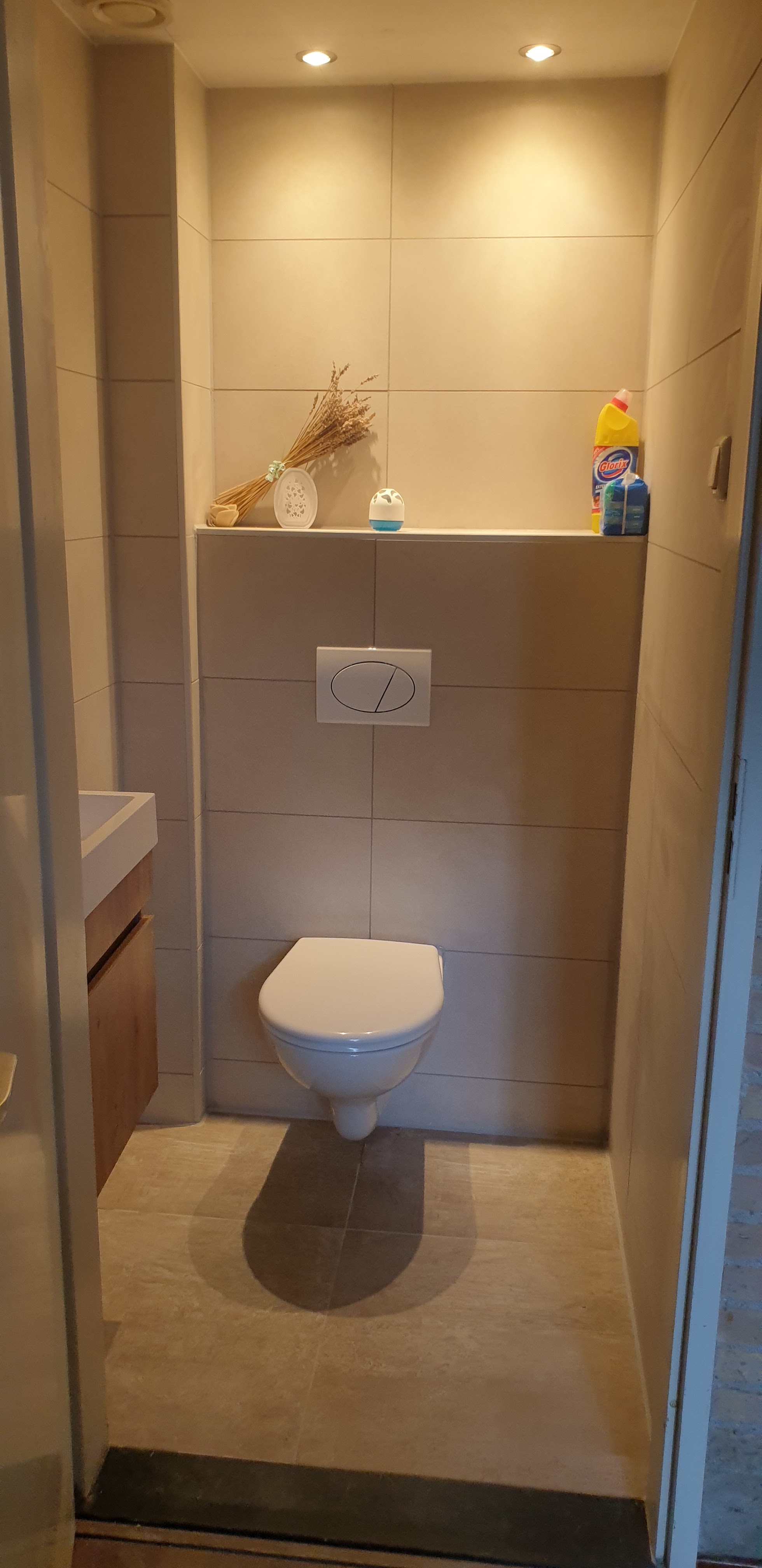 Betegeld toilet met inbouwreservoir en verlichte nis